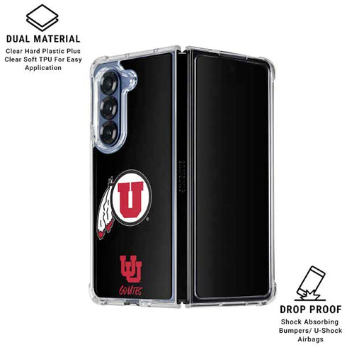 University of Utah Circle and Feather on Black Galaxy Z Fold6 Clear Case