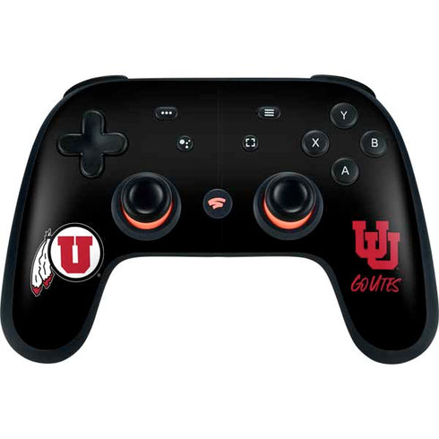 University of Utah Circle and Feather on Black Google Stadia Controller Skin