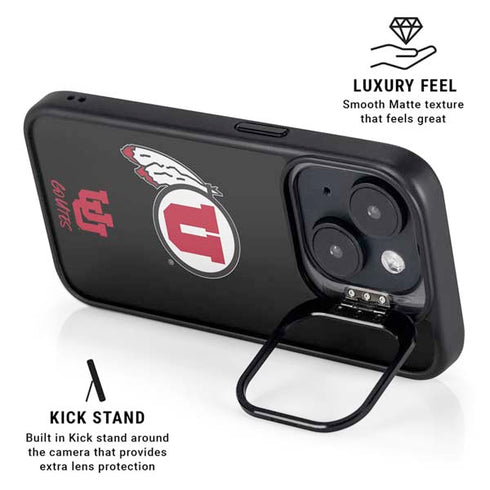 University of Utah Circle and Feather on Black iPhone 13 Kickstand Case