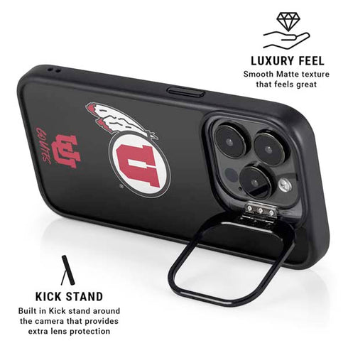 University of Utah Circle and Feather on Black iPhone 13 Pro Max Kickstand Case