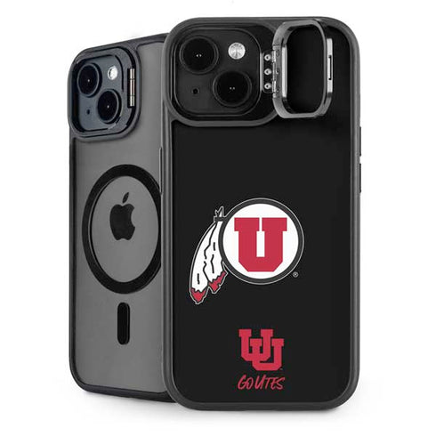 University of Utah Circle and Feather on Black iPhone 14 Kickstand Case