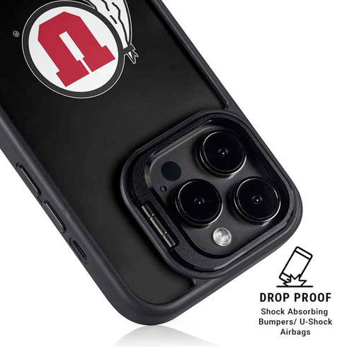 University of Utah Circle and Feather on Black iPhone 14 Pro Max Kickstand Case