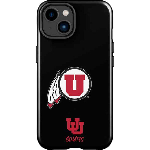 University of Utah Circle and Feather on Black iPhone 15 Impact Case