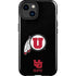 University of Utah Circle and Feather on Black iPhone 15 Impact Case