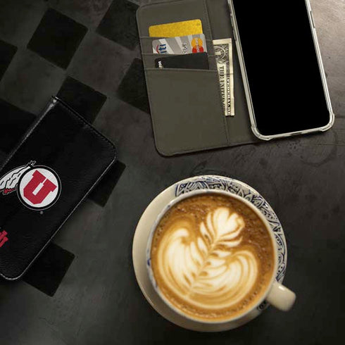 University of Utah Circle and Feather on Black iPhone 15 Plus Folio Case