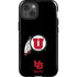 University of Utah Circle and Feather on Black iPhone 15 Plus Impact Case