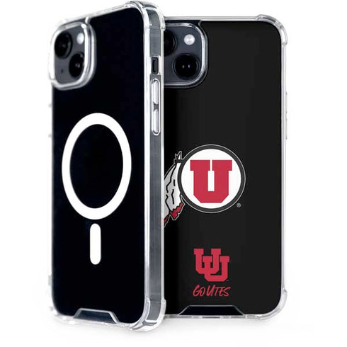 University of Utah Circle and Feather on Black iPhone 15 Plus MagSafe Case