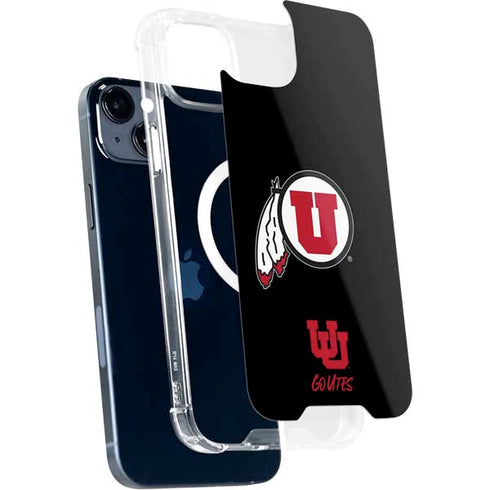 University of Utah Circle and Feather on Black iPhone 15 Plus MagSafe Case