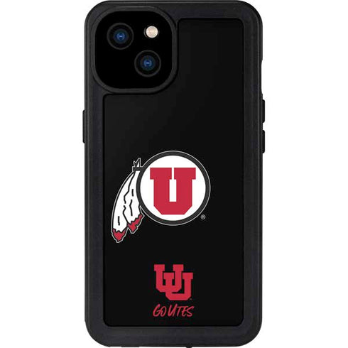 University of Utah Circle and Feather on Black iPhone 15 Plus Waterproof Case