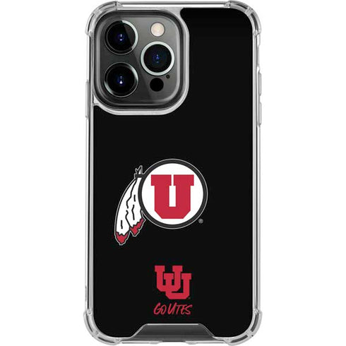 University of Utah Circle and Feather on Black iPhone 15 Pro Max Clear Case