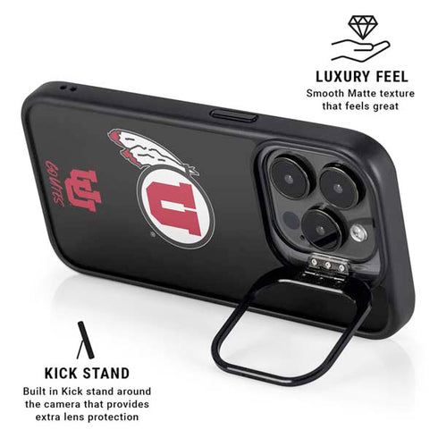 University of Utah Circle and Feather on Black iPhone 15 Pro Max Kickstand Case