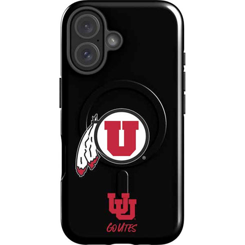 University of Utah Circle and Feather on Black iPhone 16 Magsafe Impact Case