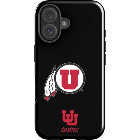 University of Utah Circle and Feather on Black iPhone 16 Plus Impact Case