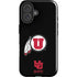 University of Utah Circle and Feather on Black iPhone 16 Plus Impact Case