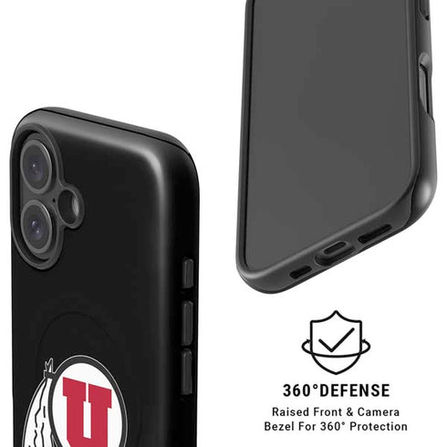 University of Utah Circle and Feather on Black iPhone 16 Plus Magsafe Impact Case