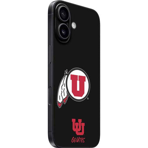 University of Utah Circle and Feather on Black iPhone 16 Plus Skin