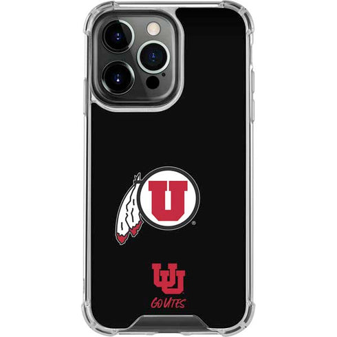 University of Utah Circle and Feather on Black iPhone 16 Pro Clear Case