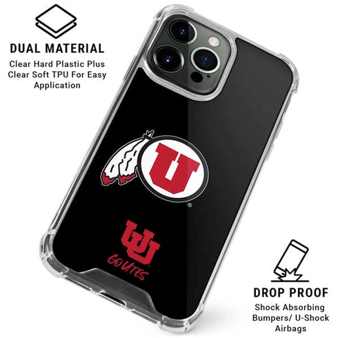 University of Utah Circle and Feather on Black iPhone 16 Pro Clear Case