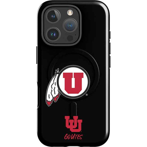 University of Utah Circle and Feather on Black iPhone 16 Pro Magsafe Impact Case