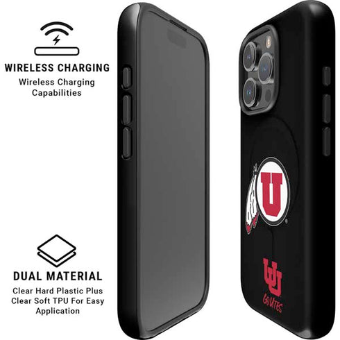 University of Utah Circle and Feather on Black iPhone 16 Pro Magsafe Impact Case