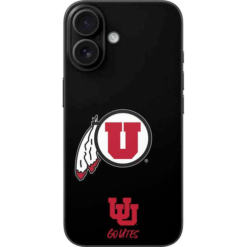 University of Utah Circle and Feather on Black iPhone 16 Skin