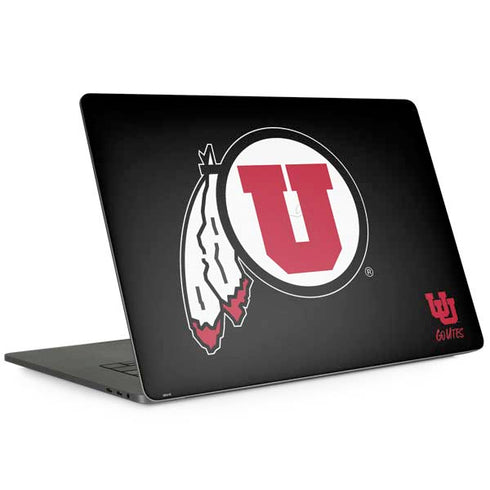 University of Utah Circle and Feather on Black MacBook Skins