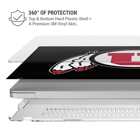 University of Utah Circle and Feather on Black MacBook Pro 16in (2021-25) Case plus Skin