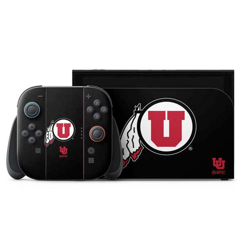 University of Utah Circle and Feather on Black Nintendo Switch 2 (2025) with Joy-Con Skin