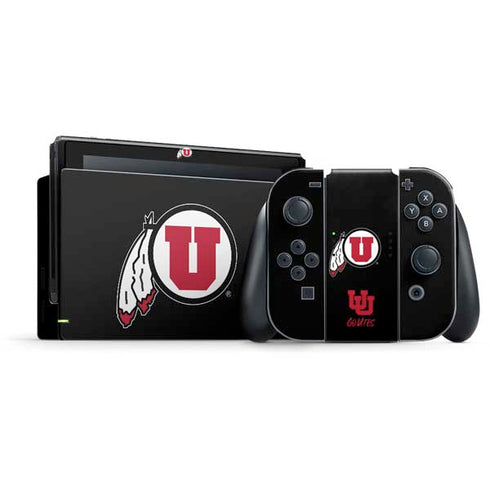University of Utah Circle and Feather on Black Nintendo Skins