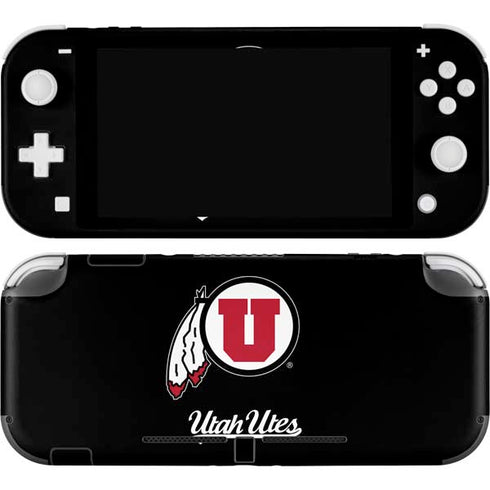 University of Utah Circle and Feather on Black Nintendo Switch Lite Skin