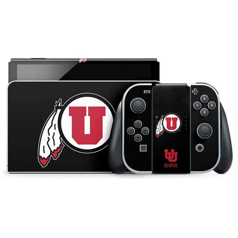 University of Utah Circle and Feather on Black Nintendo Skins
