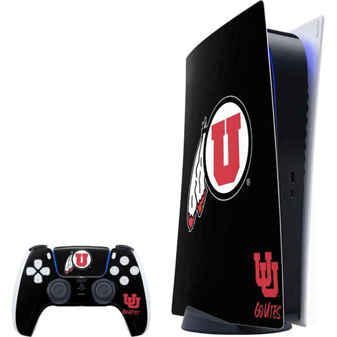 University of Utah Circle and Feather on Black PlayStation PS5 Skins