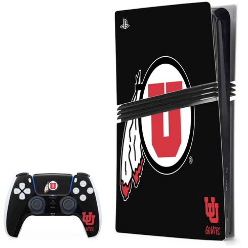 University of Utah Circle and Feather on Black PS5 Pro Bundle Skin