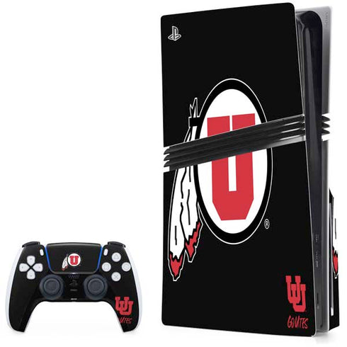 University of Utah Circle and Feather on Black PlayStation PS5 Skins