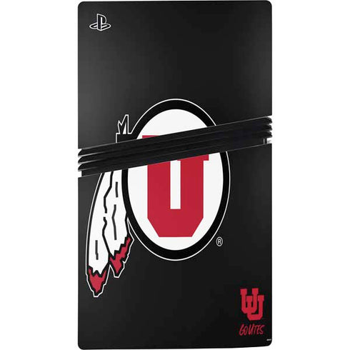 University of Utah Circle and Feather on Black PS5 Pro Disk Bundle Skin