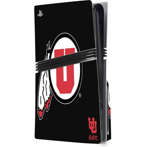 University of Utah Circle and Feather on Black PS5 Pro Disk Console Skin