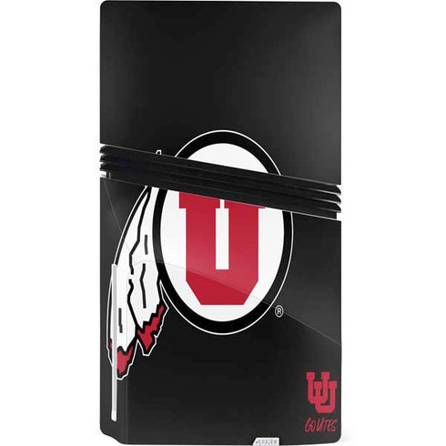 University of Utah Circle and Feather on Black PS5 Pro Disk Console Skin