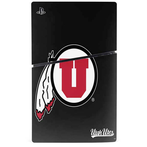 University of Utah Circle and Feather on Black PS5 Slim Disk Bundle Skin