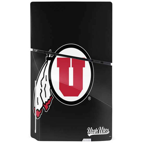 University of Utah Circle and Feather on Black PS5 Slim Disk Console Skin