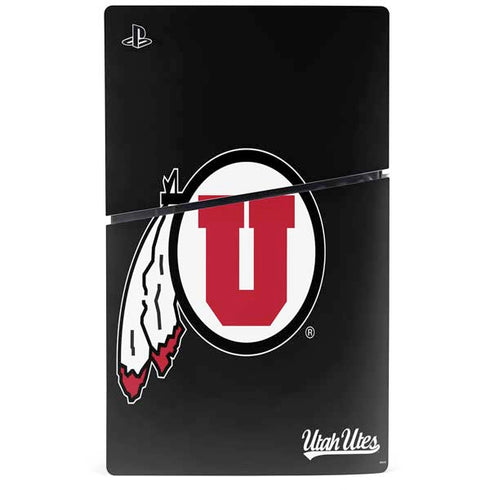 University of Utah Circle and Feather on Black PS5 Slim Digital Edition Bundle Skin