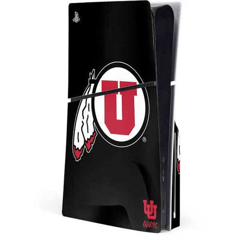 University of Utah Circle and Feather on Black PlayStation PS5 Skins