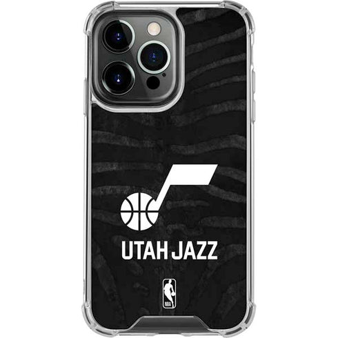 NBA Utah Jazz Black Animal Print iPhone 14 Pro Clear Case