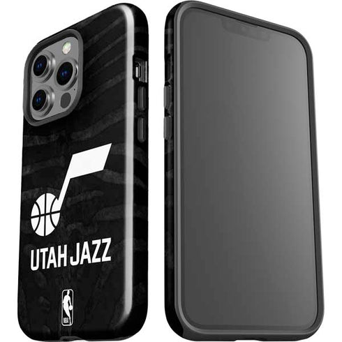 NBA Utah Jazz Black Animal Print iPhone 14 Pro Impact Case