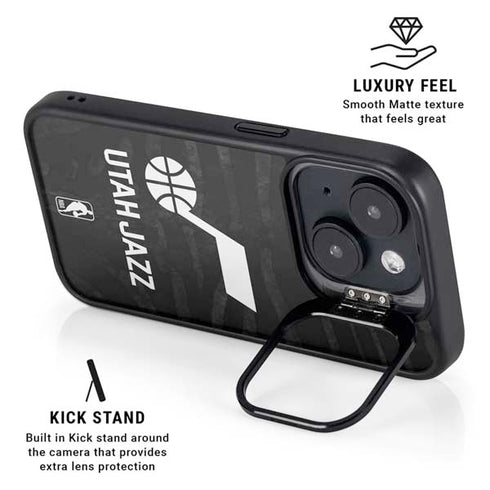 NBA Utah Jazz Black Animal Print iPhone 15 Plus Kickstand Case