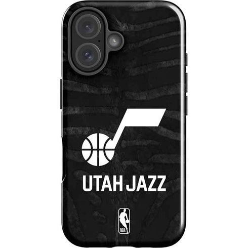 NBA Utah Jazz Black Animal Print iPhone 16 Plus Impact Case