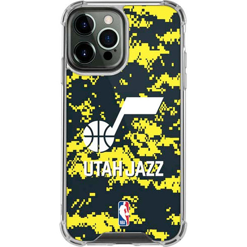 NBA Utah Jazz Grey Digi Camo iPhone 14 Pro Max Clear Case