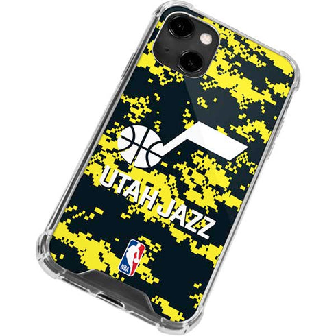 NBA Utah Jazz Grey Digi Camo iPhone 15 Plus Clear Case