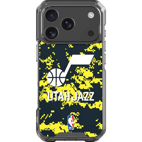 NBA Utah Jazz Grey Digi Camo iPhone 18 Pro Clear Case