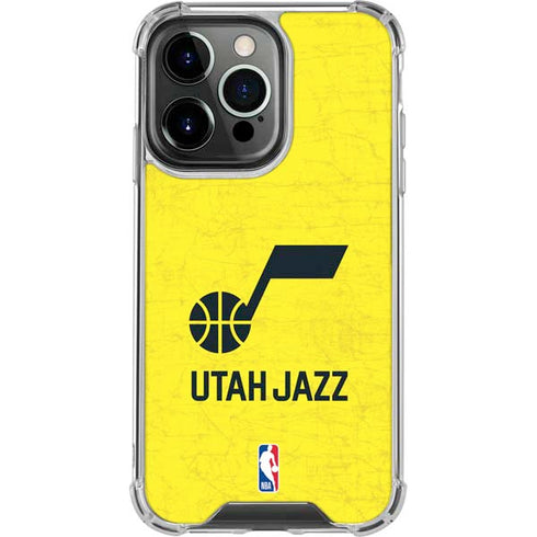 NBA Utah Jazz Yellow Texture iPhone 14 Pro Clear Case
