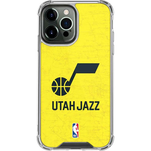 NBA Utah Jazz Yellow Texture iPhone 14 Pro Max Clear Case